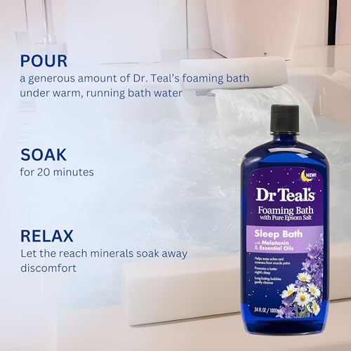 Dr. Teal's Melatonin Foaming Bath 34oz (Pack of 2) with Variety Junction Premium Bath & Shower Sponge - Sleep Inducing Bubble Bath, Clear