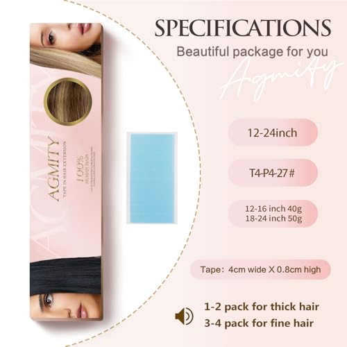 Invisible Tape in Hair Extensions Human Hair 14 inches 20pcs 40g/pack Chocolate Brown Mixed Honey Blonde Straight Seamless Tape in Hair Extensions(14 inches #T4-P27-4)