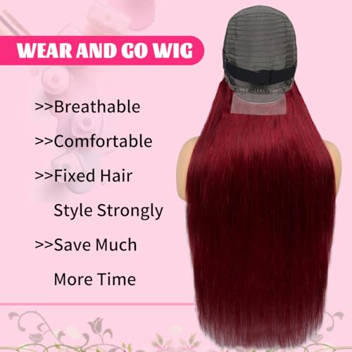 LICHANG 32 Inch 99J Straight Lace Front Wigs Human Hair Red Colored Wig Pre Plucked with Baby Hair for Black Women, 13x6 Burgundy Lace Frontal Wig Brazilian Virgin Human Hair Glueless