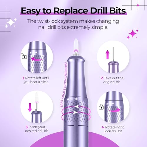Electric Nail Drill Professional: 40000RPM Electric Nail File Kit E File Nail Drill Machine with LCD Display for Acrylic Gel Nail, Manicure Pedicure Polishing Nail Grinder for Salon Home Use