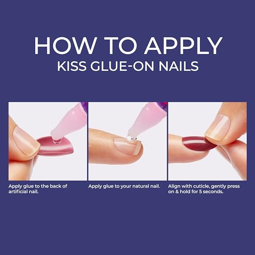 KISS Gel Fantasy, Press On Nails, Nail glue included, 'Chameleon', Blue, Medium Size, Coffin Shape, Includes 28 Nails, 2g glue, 1 Manicure Stick, 1 Mini File