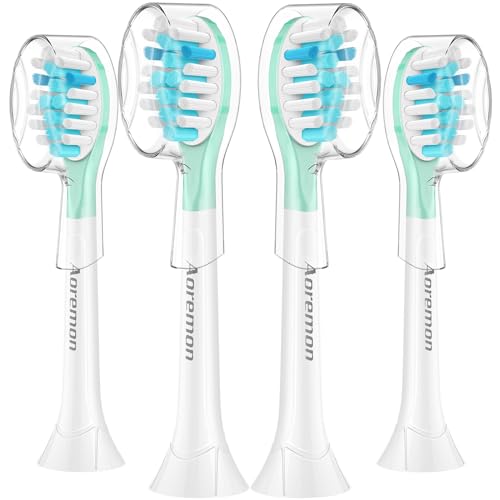 Aoremon Replacement Heads for Sonciare C3: Toothbrush Heads fit for Philips Sonicare 2 Series 3 Series ProtectiveClean DiamondClean FlexCare HealthyWhite 4100 5100 6100 G3 W3 C2 G2 C1, 4 Count,White