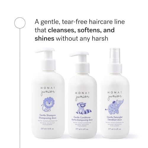 MONAT Junior Gentle 3-in-1 Hair Care System - Shampoo, Conditioner, Detangler for Children (8 fl. oz./6 fl. oz.)