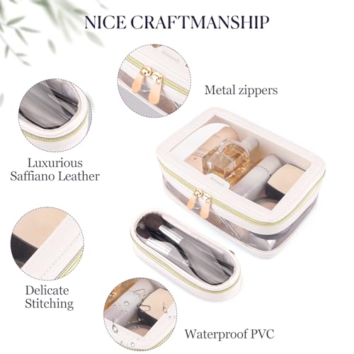 Clear Makeup Bag, Travel Cosmetic Case Toiletry Bag, Make up Organizer for Women, Portable Car Organizer Bag Fit Carry-on Travel Essentials (White)