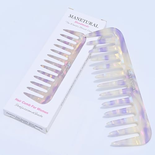 S1 Elegant Wide-Tooth Comb ? Lightweight, Travel-Friendly, and Stylish Design for Tangle-Free Hair (White Purple)