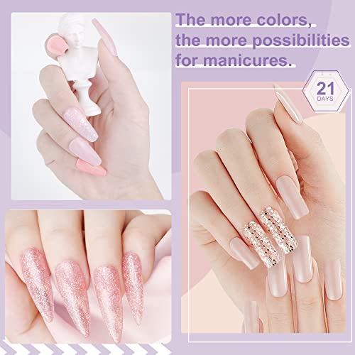 SAVILAND Gel Nail Polish Set: 33pcs Red White Pink Glitter Soak-off Nail Polish with Base & Glossy Matte Top Gel Dark Red Manicure Gifts