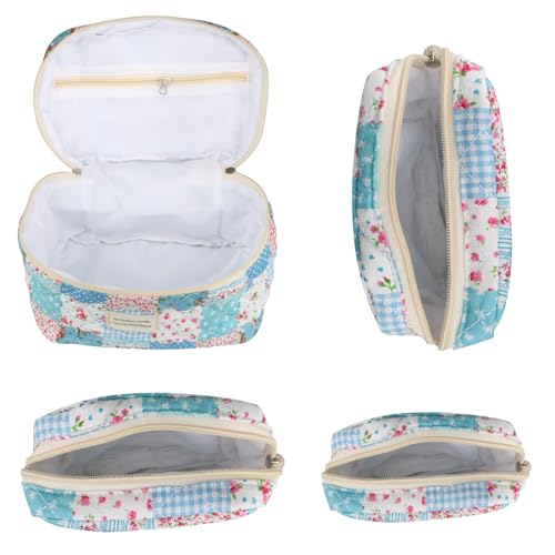 VIWIME Makeup Cosmetic Bag, Large Cotton Quilted Travel Coquette Aesthetic Cute Floral Make up Bag for Women Toiletry Bag Organizer (204- Gird Rose / 4Pcs)