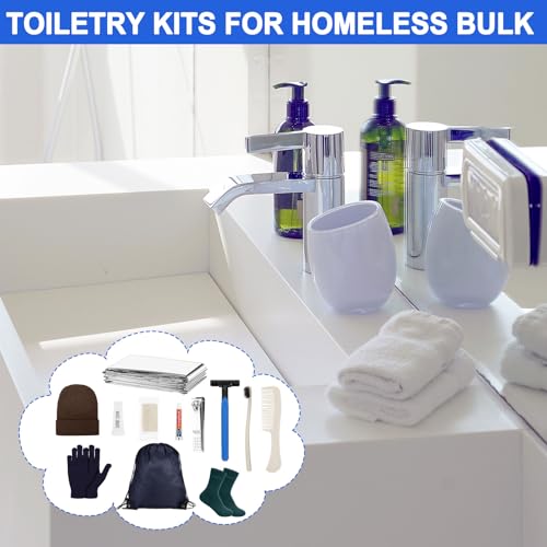 Coume 288 Pcs/24 Set Homeless Care Package Supplies Bulk Winter Hygiene Kit for Homeless Care Included Drawstring Bags Blankets Winter Item Sets and Toiletry Kits for Men Women