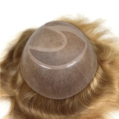 HAPPY&CC Mens Toupee Human Hair System Piece for Men Fine Mono with Pu Skin Base Peluquines Para Hombre Hair Replacement Men's Toupee Wig 8x10 Inch #21 Bonde