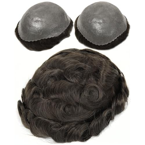 BEEOS 0.10mm Durable PU Skin Toupee for Men, 130% Medium Density Volume Human Hair System No Shed, 8x10 Inch Mens Hair Piece #3 Brown