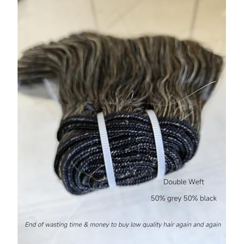 Clytie Raw Body Wave Salt and Pepper Gray Human Hair Bundles Unprocessed 18IN Grey Human Hair 1 Single Bundle, 5+ Years Long Lifespan 50% Grey Mixed 50% Black Color Virgin Hair Weave Weft