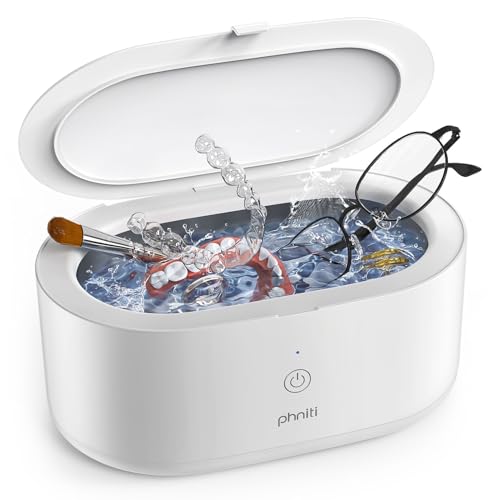 Ultrasonic Jewelry Cleaner, Phniti 20OZ Retainer Cleaner Machine 46KHz Deep Silver Rings, Necklaces, Eyeglasses, Machine Dental Use