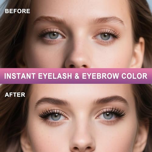 Eyelash & Eyebrow Color Kit, Professional Black Lash & Brow Color Kit, Instant Eyelash & Eyebrow Kit with Natural Bushy Effects, Easy to Use for Salon Home Use 7ml