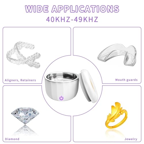 Portable Ultrasonic Retainer Cleaner,Cleans with just water,42kHz Mini Cleaning Machine for all Dental Appliances,Jewelry,Diamonds,Aligner,Whitening Trays,Night Dental Mouth Guard((2025Upgraded))