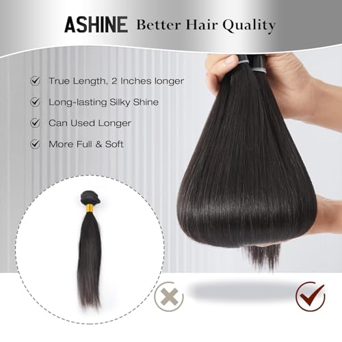 ASHINE Human Hair Bundles Body Wave Straight, Unprocessed Cambodian Raw Hair Bundles for Women Natural Black 18 20 22 Inch, Keep Soft and Silky After Multiple Washes