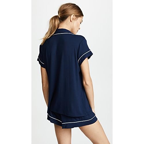 Eberjey Gisele Classic Women's Pajama Set | Short Sleeve Button Down Shirt w Front Pocket, Shorts w Elastic Waist Navy/Ivory