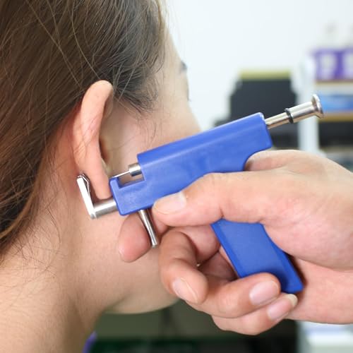 Ear piercing gun, Reusable Professional Ear Piercing Kits, 24 Surgical Grade Anti-sensitive Piercing Earrings, 10 Cubic Zirconia Fashion Earrings, 24 Alcohol Cotton Sheets (silver)