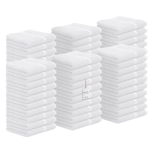 Avalon Towels Cotton Washcloths ? (Pack of 60) Size 12x12 Inches, 100% Ring Spun Cotton, Soft & Absorbent Face Towels, Gym Towels, Hotel and Spa Quality, Reusable Fingertip Towels (White)