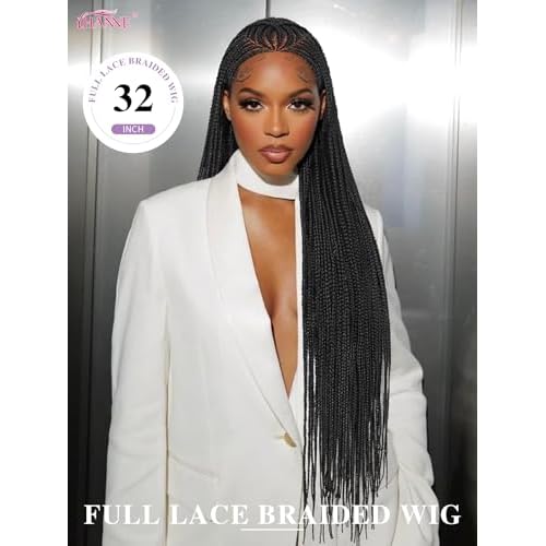HANNE Full Lace Braided Wigs for Black Women Knotless Braided Wigs with Baby Hair 100% Handmade HD Lace Synthetic Box Braid Wig £¨32¡¯¡¯£©