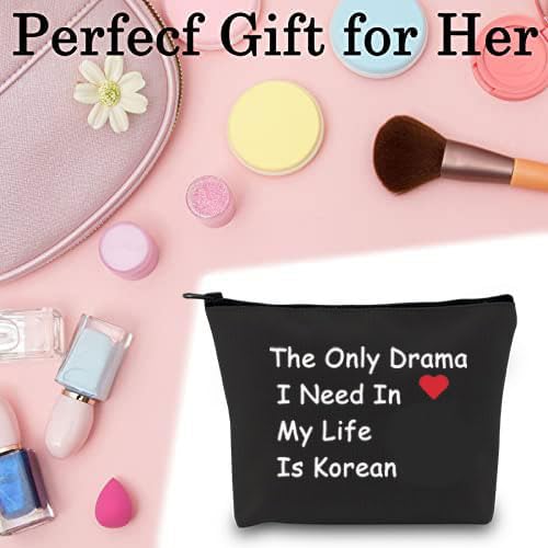 BLUPARK Korean Drama Lover Makeup Bag The Only Drama I Need In My Life Is Korean Cosmetic Bag for K-drama Mom (The Only Drama-BK)