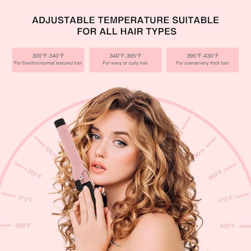 MEGAWISE Pro 1.25 Inch Ceramic Barrel Hair Curling Iron with 60s PTC Fast Heating, Anti-Scald Grip & Tip, Auto Shut Off, 360¡Æ Swivel Cord, 2 Clips & Heat-Resistant Glove Included