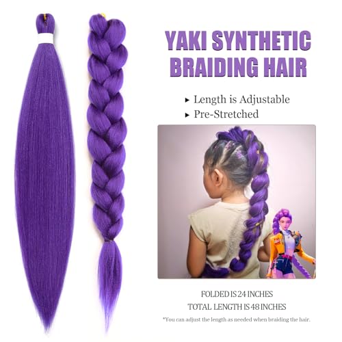 Long Purple Braiding Hair Pre Stretched -Purple Hair Extensions for Braids Synthetic Braiding Hair for Stage Party Halloween Costume Cosplay (purple, 24 Inch(Pack of 2))
