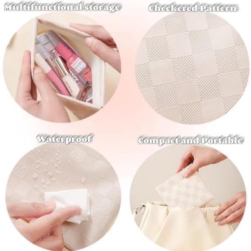 LYDZTION 2 Pieces Checkered Leather Makeup Bag Set for Women, Portable Cosmetic Bag Travel Toiletry Bag Organizer Waterproof Small Makeup Bag Aesthetic Accessories Storage Bag for Women-White