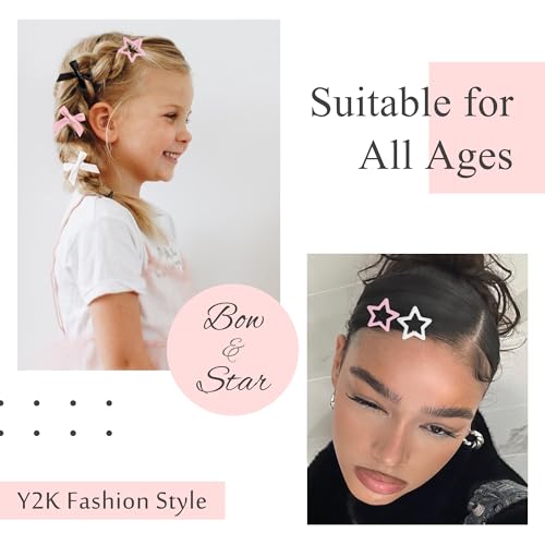 24PCS Bow Hair Clips - 3 Colors Satin Mini Hair Bow Clips Y2K Star Barrettes Bowknot Metal Snap Hair Accessories for Women Girls, Black