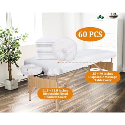 Eviqei 60 Pcs Disposable Fitted Massage Table Sheet Set - 30 Pcs Breathable Spa Bed Sheets and 30 Pcs Face Cradle Covers/Headrest Covers