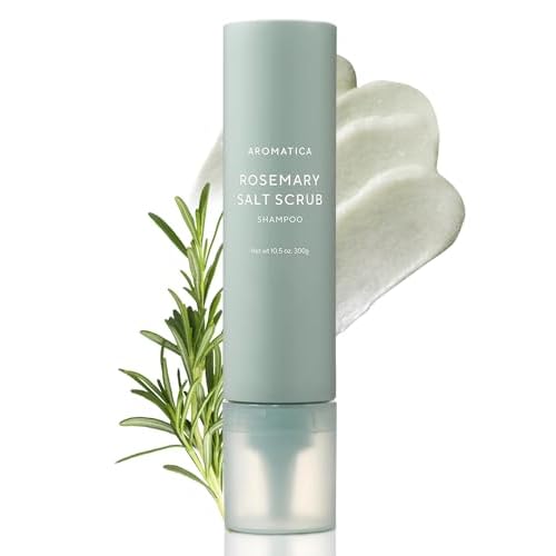 AROMATICA Rosemary Salt Scrub Shampoo - Hair Loss Korean Scalp Detox Shampoo with Rosemary Scalp Oil | Scalp Exfoliator with Salt Scrub for Oily Scalp | Sulfate Free, Silicone Free (10.5 oz / 300g)