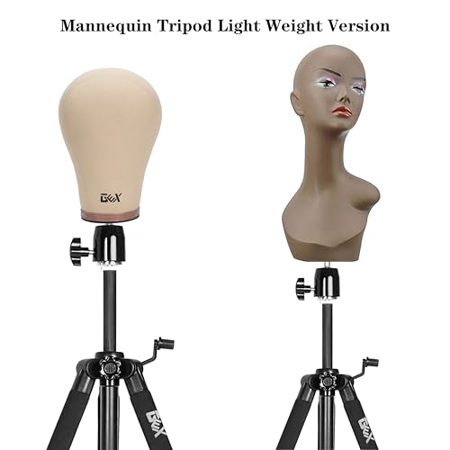 GEXWORLDWIDE 55" Mannequin Tripod Stand Canvas Block Training Doll Manikin Head Wig Stand for Cosmetology Hairdressing (Black)