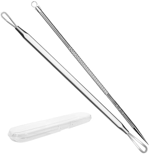 Stainless Steel Blackhead Remover, Pimple Extractor, Pimple Popper, Comedone Extractor, Surgical Grade Acne Treatment Tool, 3rd Generation Blemish Removal Kit for Face, Nose, T-Zone, 2Pcs