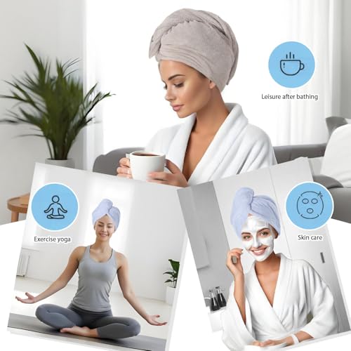 2 Packs Single Layer Microfiber Hair Turbans - Drying Wrap for Women (Blue,Gray)
