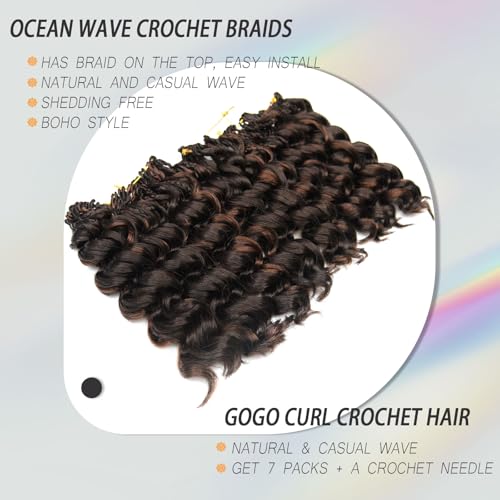 Short Crochet Hair Curly Highlight 4/30 Brown GoGo Curl Crochet Hair for Black Women Ocean Deep Water Wave Beach Curl Crochet Braids Soft Like Human Hair 7 Pack Natural Look Hair Extensions