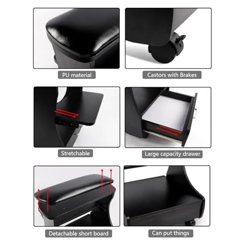 Kalolary Pedicure Foot Rest, Manicure Foot Rest with Wheels PU Leather Home Beauty Footrest Pedicure Foot Stool Stand for Home Salon Use(Black)
