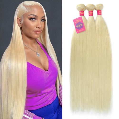 613 Bundles Human Hair 20 22 24 Inch Straight Blonde Bundles Human Hair 100% Unprocessed 12A Brazilian Virgin Hair 3 Bundles Straight 613 Quick Weave for Women