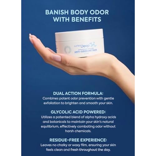 Surface Deep Anti-Odorant Pads ? Deodorant Odor Prevention & Skin Care in One | 50 Pads in Jar | Dermatologist-Developed | Glycolic Acid Exfoliation | Aluminum-Free, Vegan & Cruelty-Free