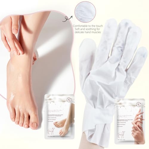 Hydrating Hand Foot Masks Set for Women Men,6 Pack Glove Mask for Dry Hand & 6 Pack Socks Mask for Dry Cracked Feet£¨Milk£©