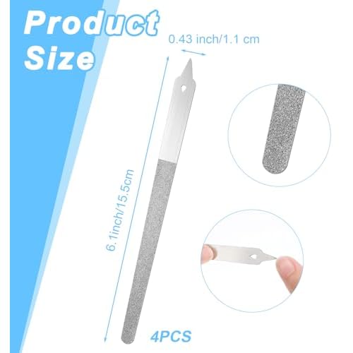 4PCS Diamond Nail File, 6 inch Stainless Steel Diamond Dust Nail File, Stainless Steel Nail Filer for Salon Home