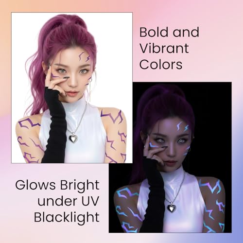 UV Glow Pattern Temporary Tattoos | Purple Demon Energy Pattern | Blacklight Activated Neon Blue | Hunter Cosplay | Fake Tat Stickers | Music Festivals, Kpop RPD, Rave Accessories, Halloween