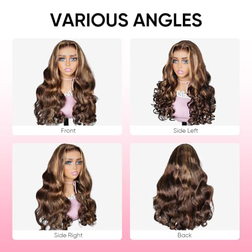 Ombre Lace Front Wig Human Hair Body Wave 6x5 Glueless Wigs Human Hair Pre Plucked 200% Density Wear and Go Highlight Wig Human Hair Bob for Women(16 Inch)