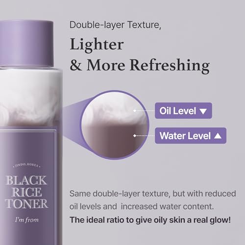 [I'm From] Miniature of Black Rice Toner for Oily Skin, Sebum Control Toner, Lightweight, Niacinamide, Panthenol, Fragrance Free, Korean Skin Care, 1.01 Fl Oz