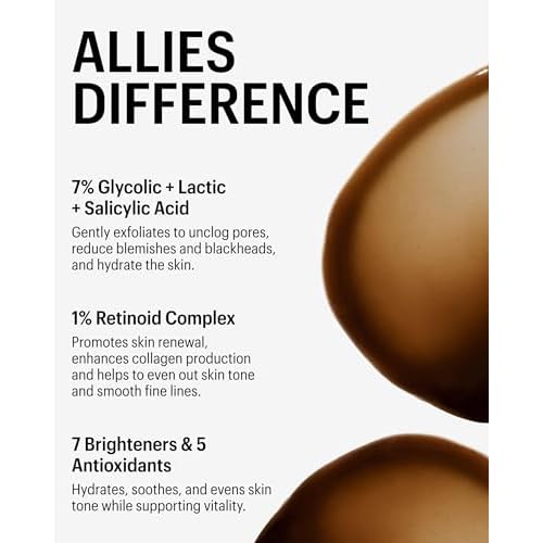 Allies of Skin Multi Acids & Retinoid Sleeping Facial | Exfoliating Overnight Glycolic Acid & AHA Peel | Resurfacing Anti-Aging Treatment For Fine Lines | Unclog Pores and Treat Blackheads 1.6 fl oz