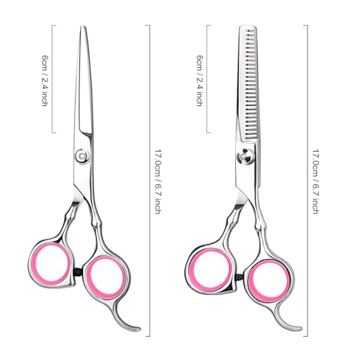 Professional Home Hair Cutting Kit - Quality Home Haircutting Scissors Barber/Salon/Home Thinning Shears Kit with Comb and Case for Men and Women (Pink)