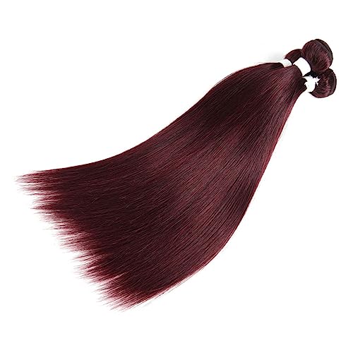 Remy Hair: Burgundy Brazilian Virgin Straight Hair Bundles 16-20 Inch, Double Weft Unprocessed Human Hair Extension Sets - Auburn