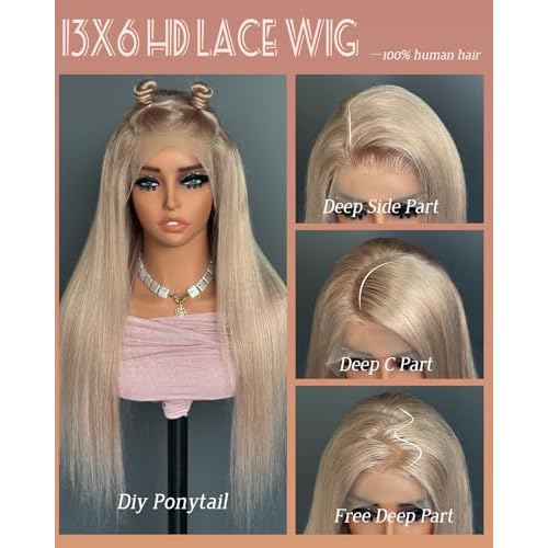 Sherico Ash Blonde Wigs Human Hair for Black Women,Glueless 13X6 HD Ash Blonde Lace Front Wigs Wear and Go Ash Gray Straight Lace Frontal Wig Pre Plucked with Natural Hairline 180 Density