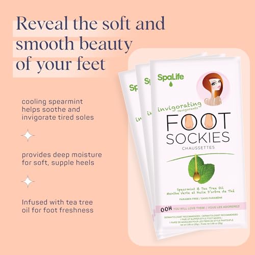 SpaLife Softening Care Foot Sockies (8-Pack) - Spearmint & Tea Tree Oil, Exfoliating Pack for Healthy Feet, Intensive Repair, Callus Remover Sockies, Dry Skin Solution, Moisturizing Foot Treatment
