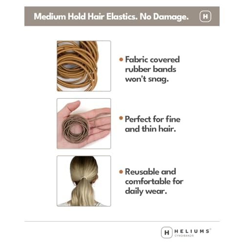 Heliums Thin Hair Elastics - Black - 2mm Ties for Thin Hair, 1.75 Inch, Medium Hold No Damage Ponytail Holders - 40 Count