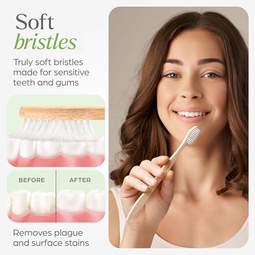 Soft Flossing Bamboo Toothbrushes 10 Pack - BPA Free Soft Bristles Toothbrushes for Adults, Natural Wooden Toothbrush
