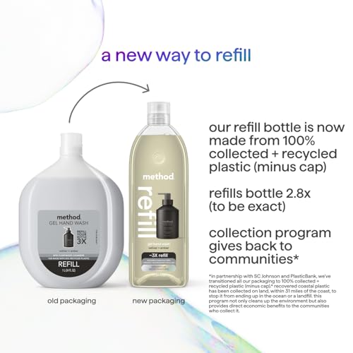Method Premium Gel Hand Wash Refill, Vetiver + Amber, Recyclable Bottles, Biodegradable Formula, 34 fl oz (Pack of 4) (Packaging May Vary)